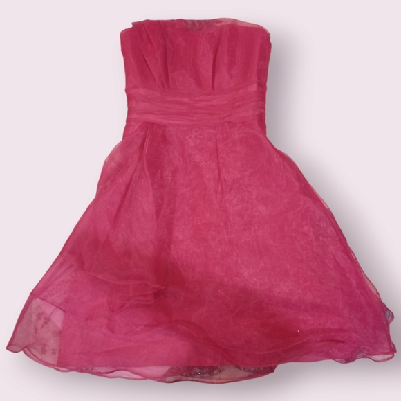 David's bridal size 2, hot pink stapless halter prom dress - Picture 1 of 3